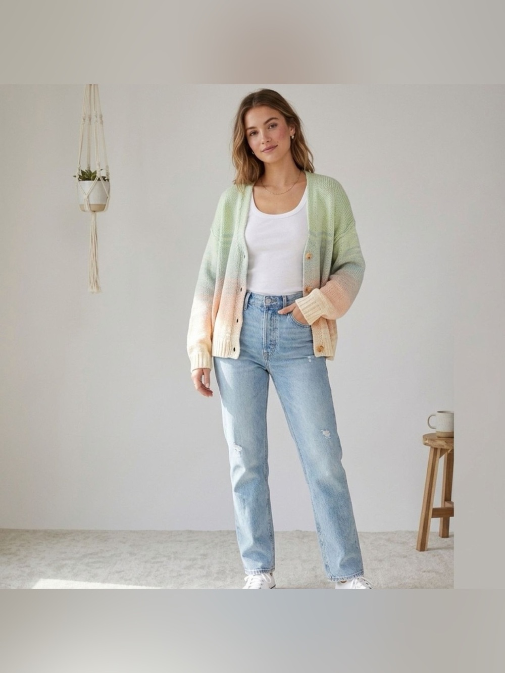 NWT 525 America Cardigan Chunky Knit Ombre Cardigan Pastel Button Front Size XL